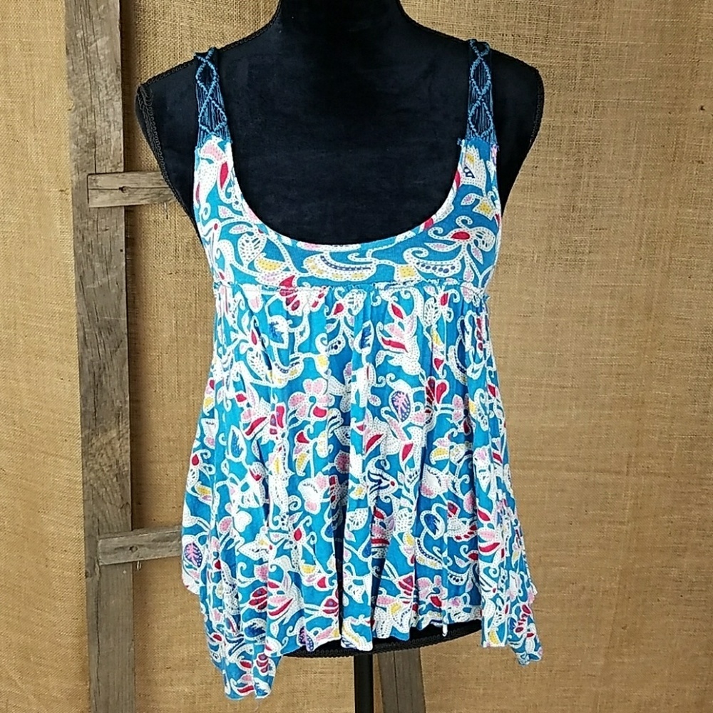 Free People‎ women S/P tank top sleeveless shirt lagenlook crochet vacation boho